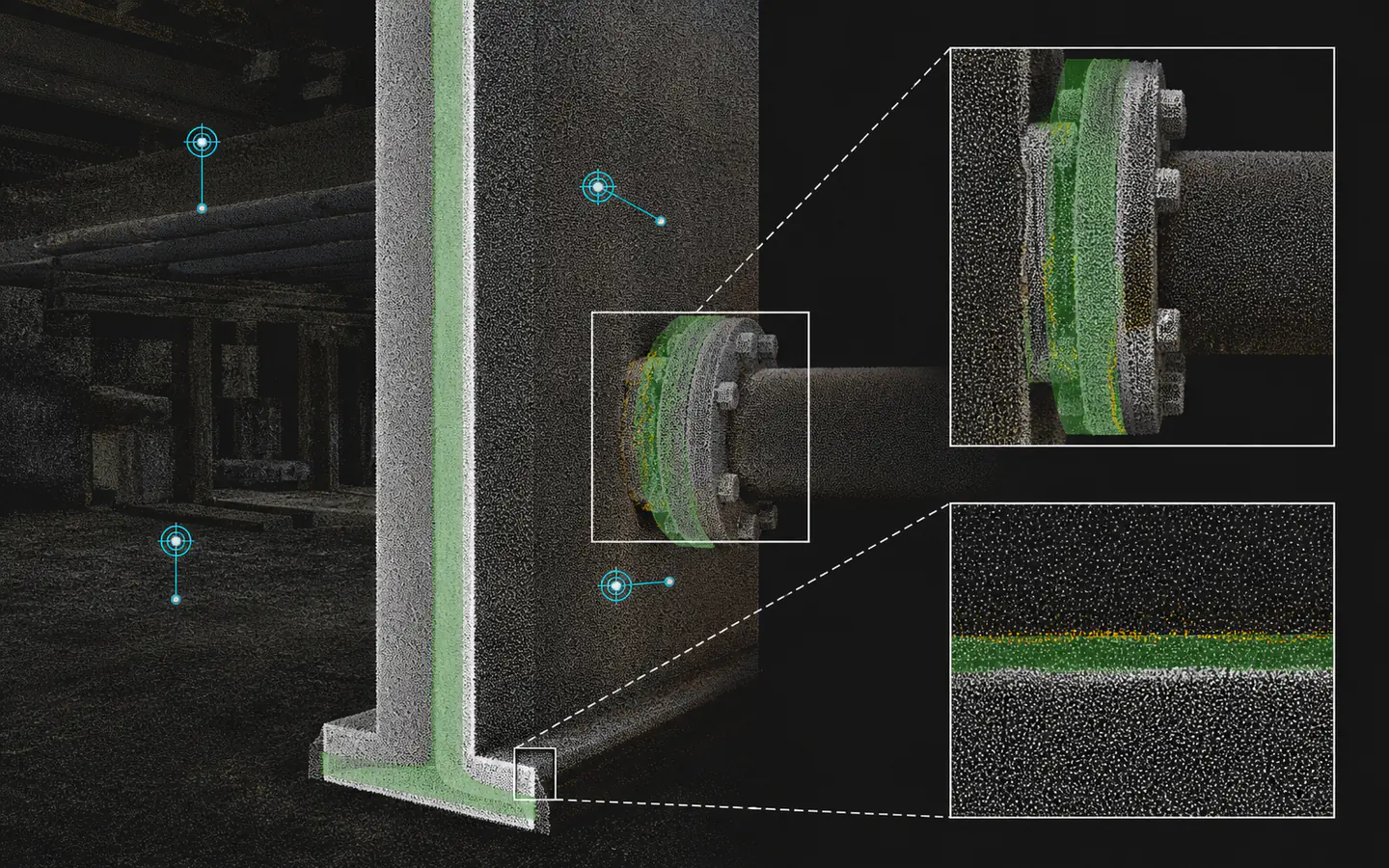 Quality specialist comparing calibrated control targets and point-cloud geometry against a defined project tolerance